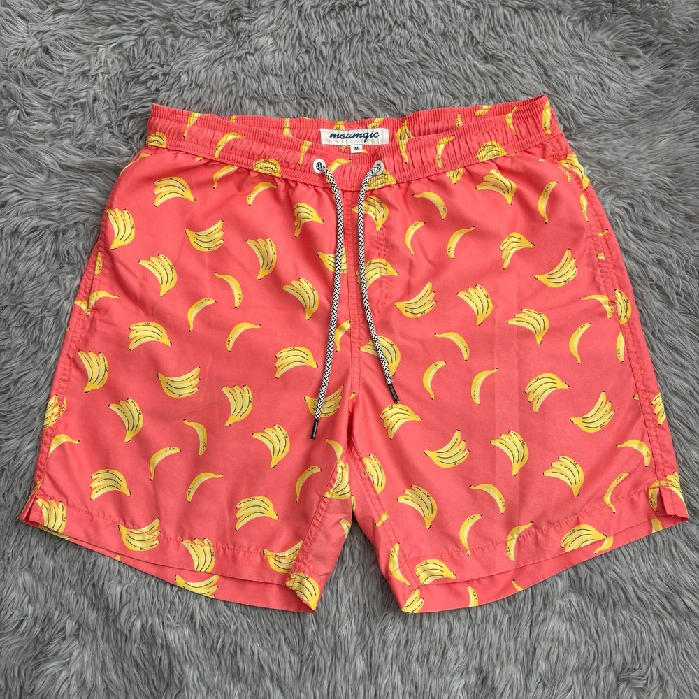 Maamgic Swim Trucks Neon Peach Bananas Above Knee Men's Medium Summer Preppy